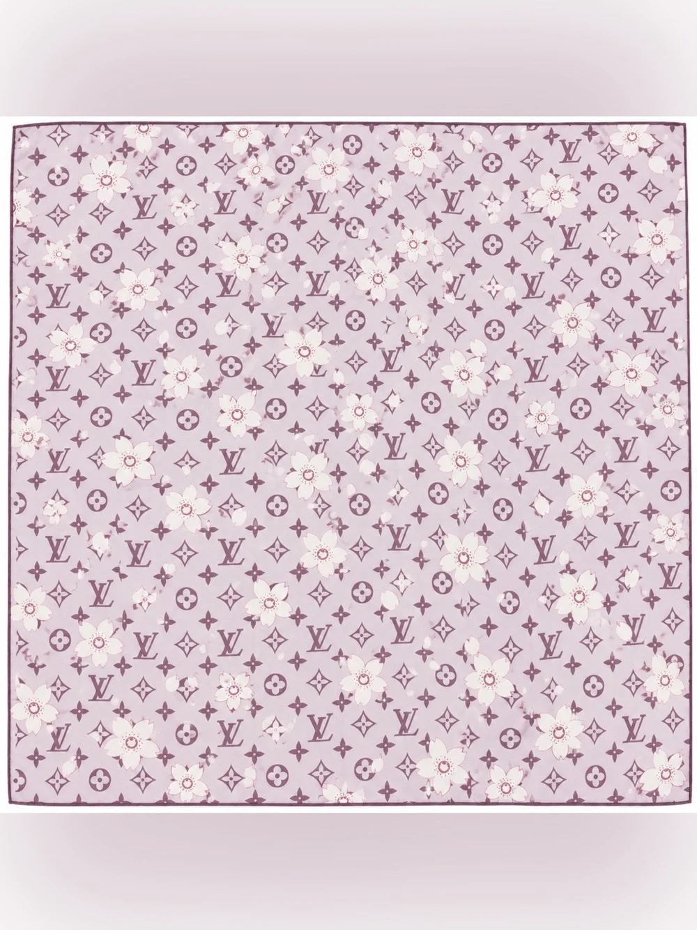 Louis Vuitton floral Silk Scarf 35x35 gray Floral Monogram Lightweight